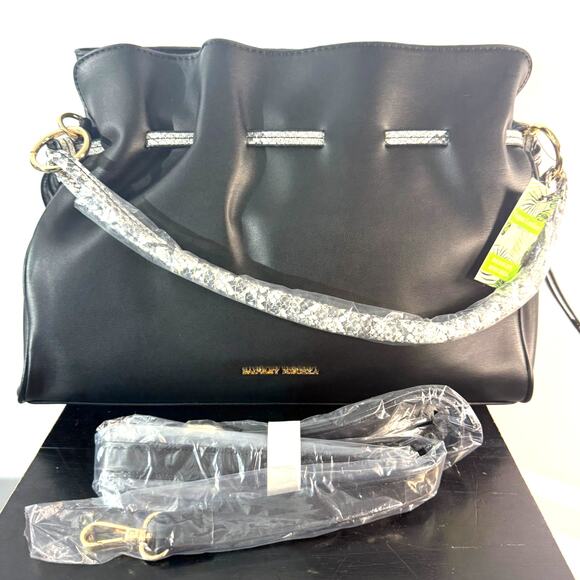 Badgley Mischka Vegan Leather Black Solid Snake Combo Purse - Picture 1 of 6